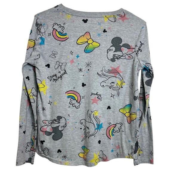 Disney Minnie Mouse Girls XXL Long Sleeve Shirt Gray Unicorn & Rainbow - Picture 2 of 5
